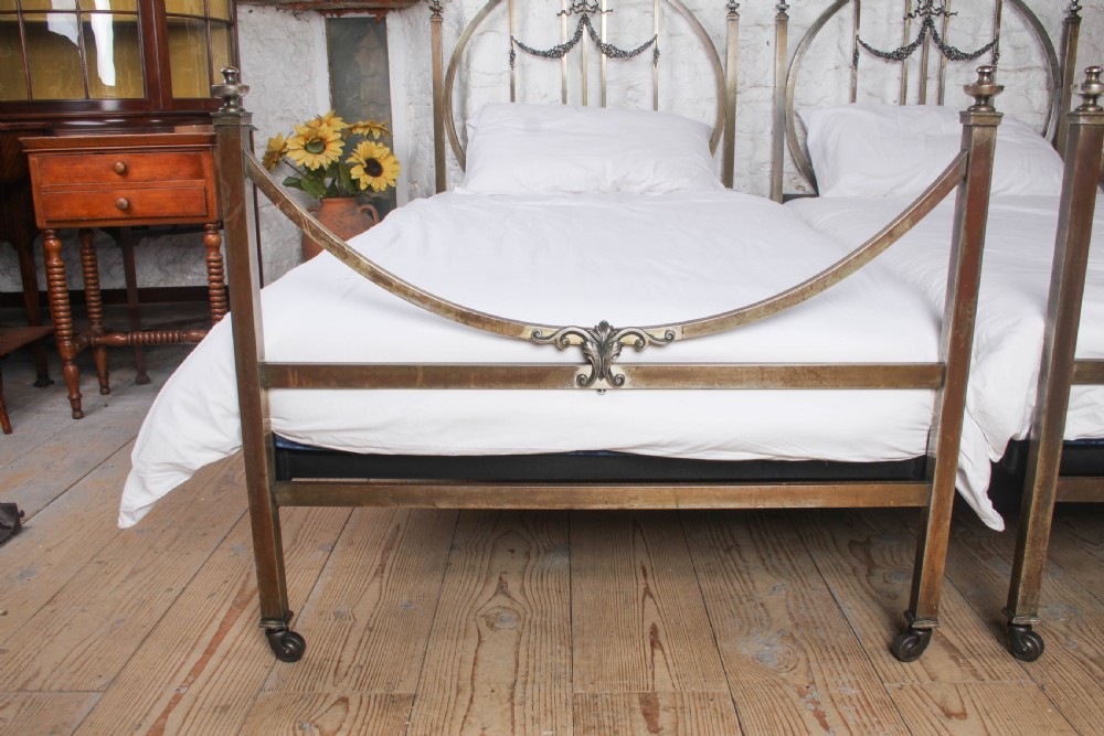 Spectacular Pair of Delightfully Shaped All Brass Single Beds (Can be Joined).  View X