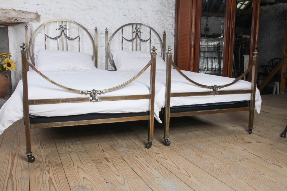 Spectacular Pair of Delightfully Shaped All Brass Single Beds (Can be Joined).  View XI