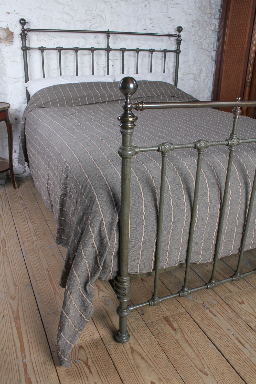 Classically Handsome Victorian King Size Brass and Iron Bed.  View VII