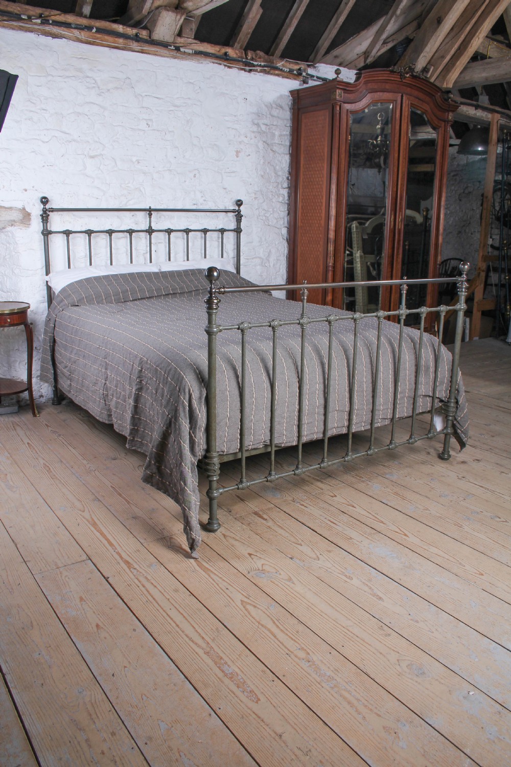 Classically Handsome Victorian King Size Brass and Iron Bed.  View IX