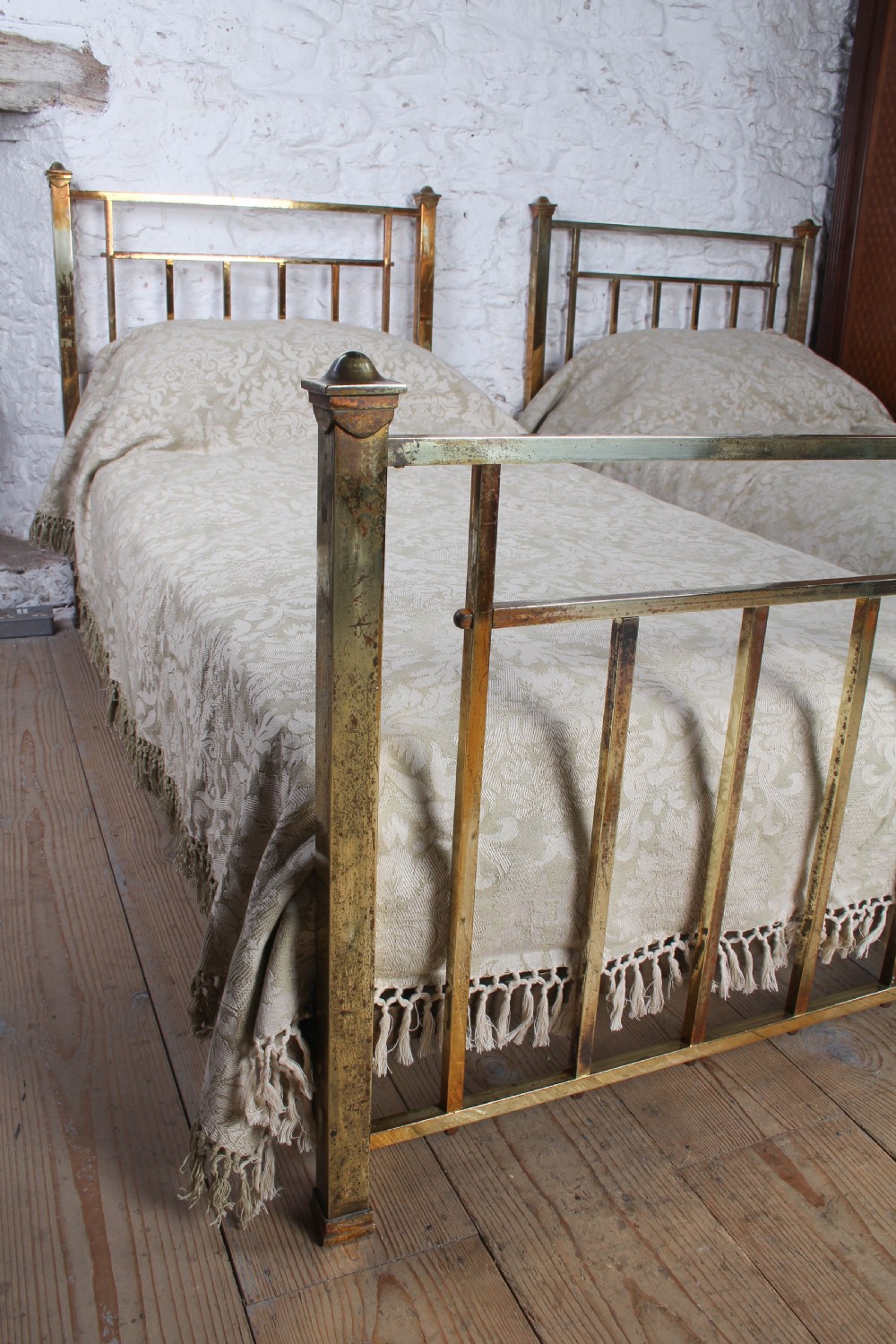 Gorgeous Pair of Square Tube All Brass Single Beds (Can be Joined)  View IX