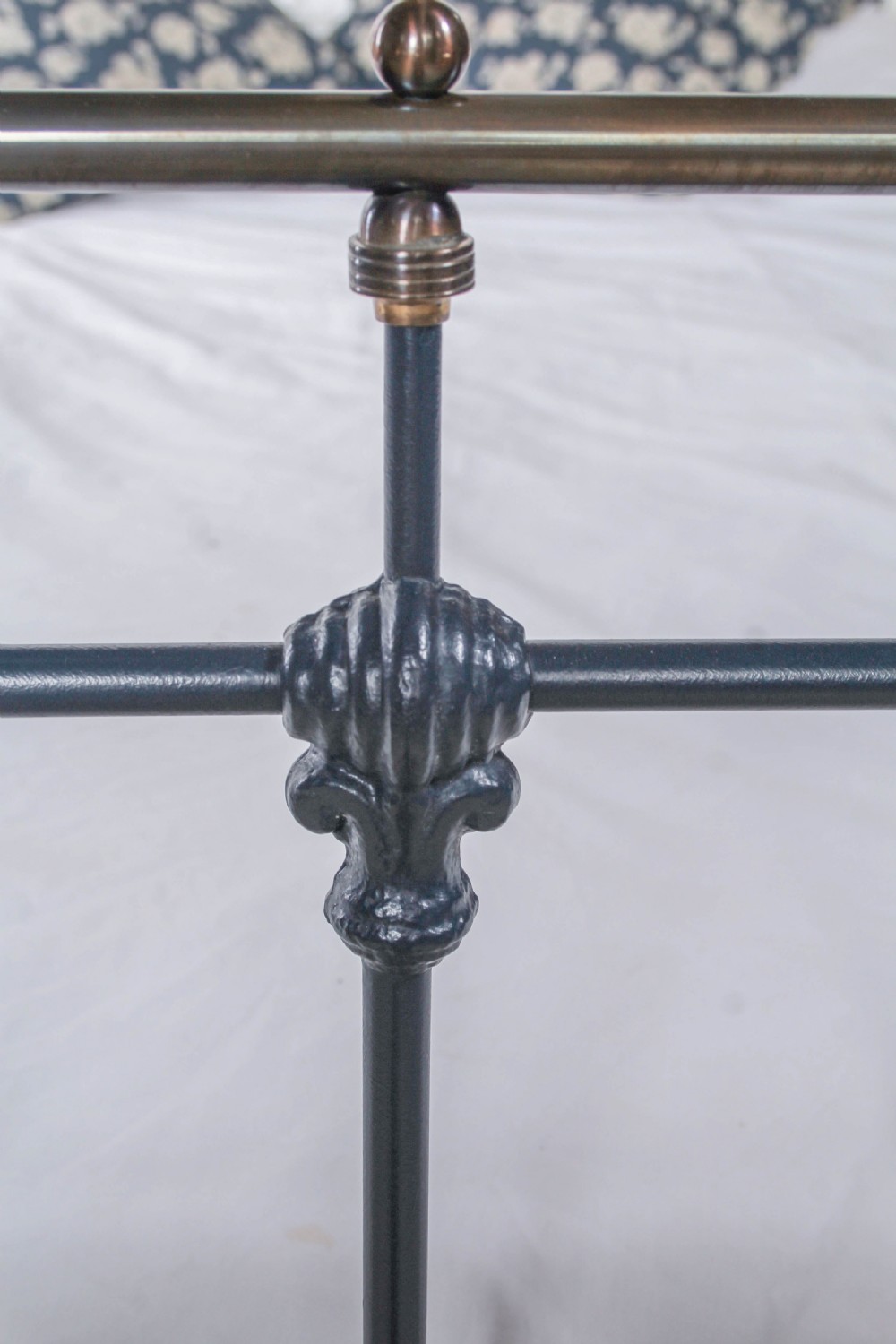 Gorgeous Victorian Iron and Antiqued Brass King Size Bed in Basalt Blue View X