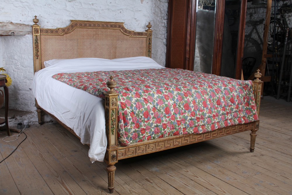 Absolutely Show Stopping Caned and Carved Original 6’ Louis XVI Bed