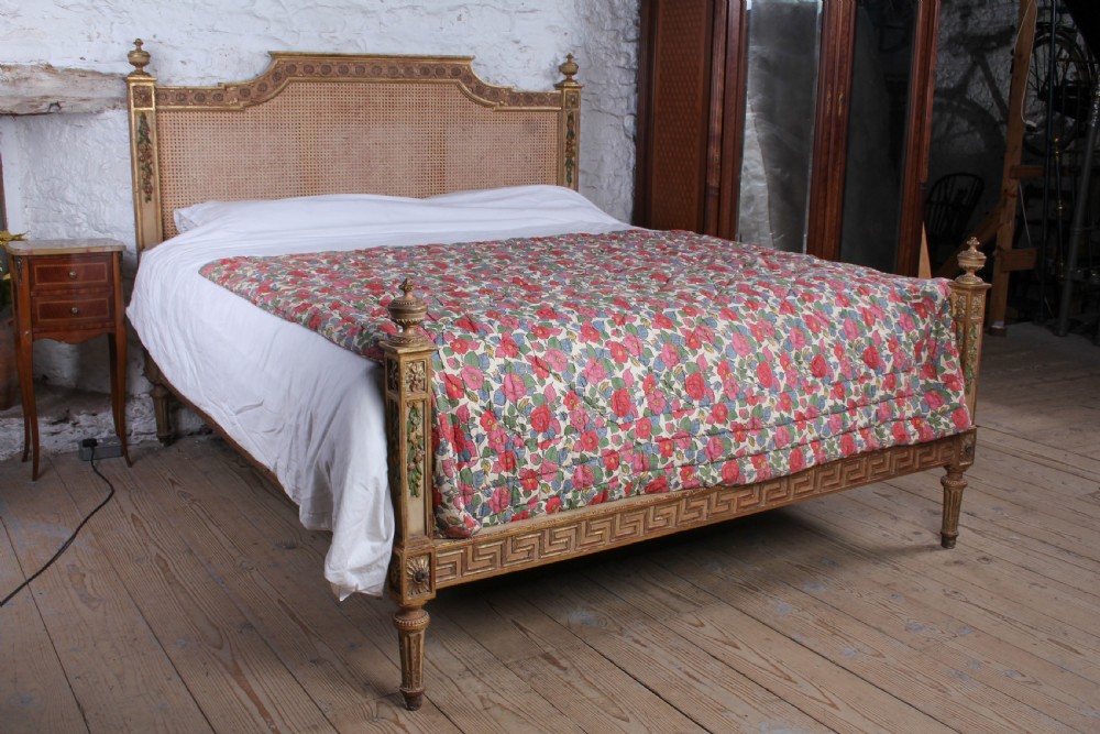 Absolutely Show Stopping Caned and Carved Original 6’ Louis XVI Bed View II