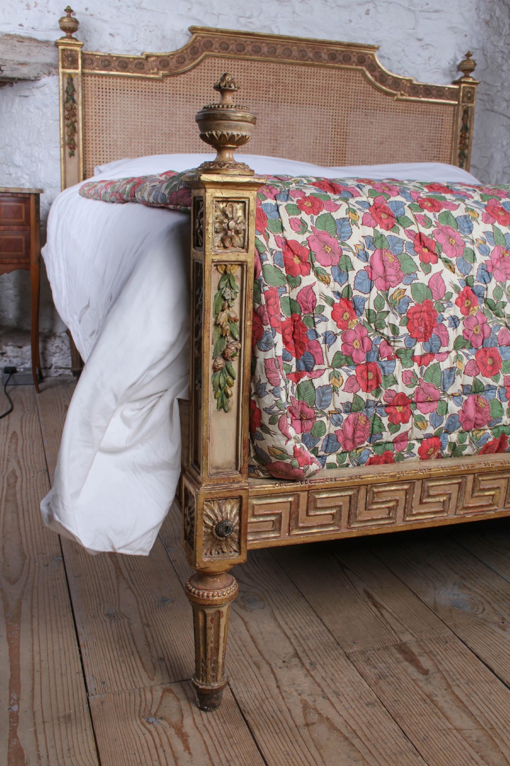 Absolutely Show Stopping Caned and Carved Original 6’ Louis XVI Bed View III