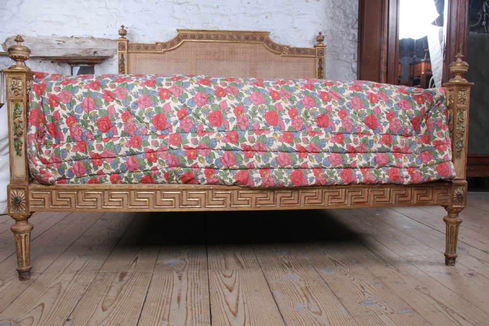 Absolutely Show Stopping Caned and Carved Original 6’ Louis XVI Bed View IV