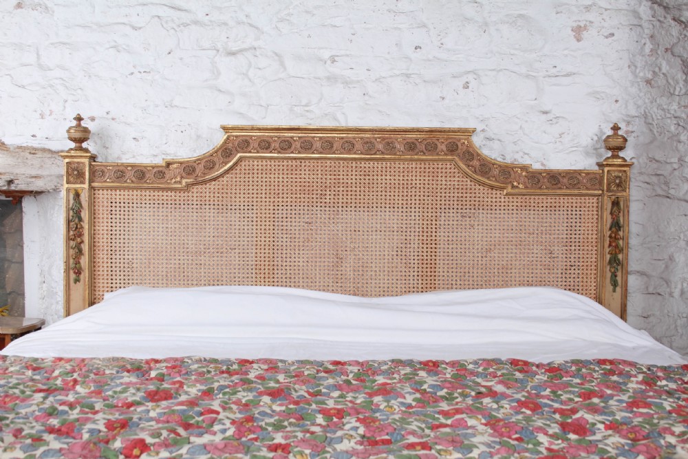 Absolutely Show Stopping Caned and Carved Original 6’ Louis XVI Bed View V