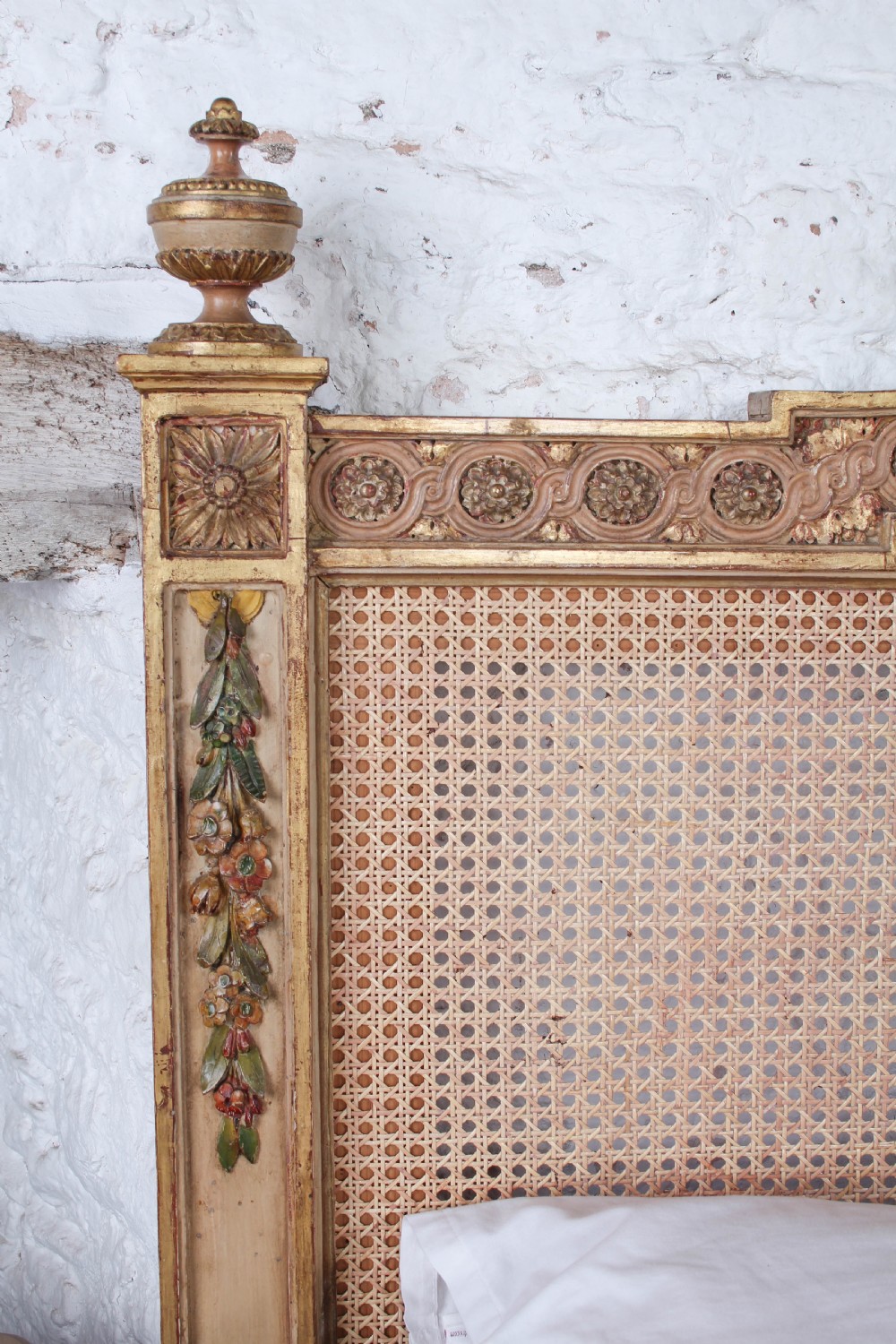 Absolutely Show Stopping Caned and Carved Original 6’ Louis XVI Bed View VII