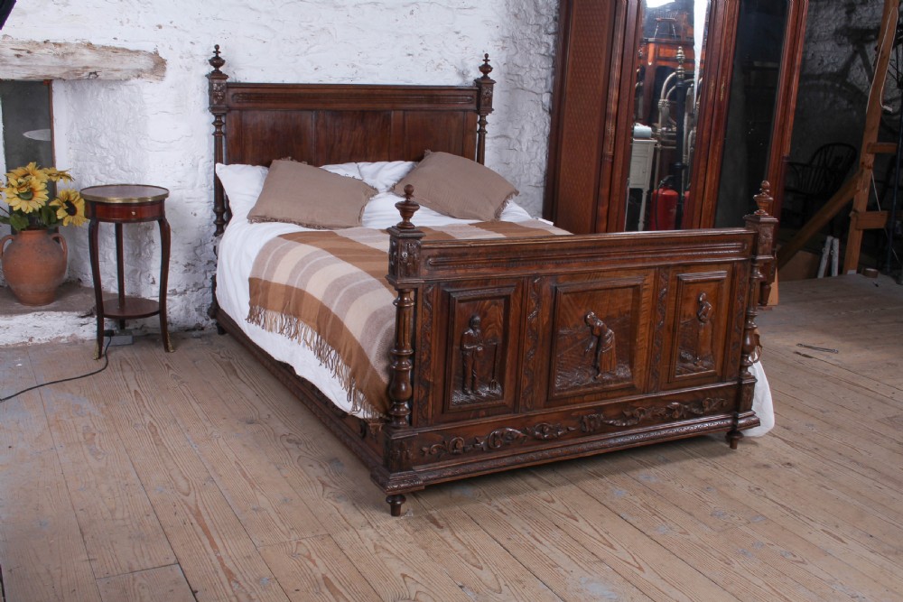 Gorgeously Carved Breton Style French Oak Double Bed