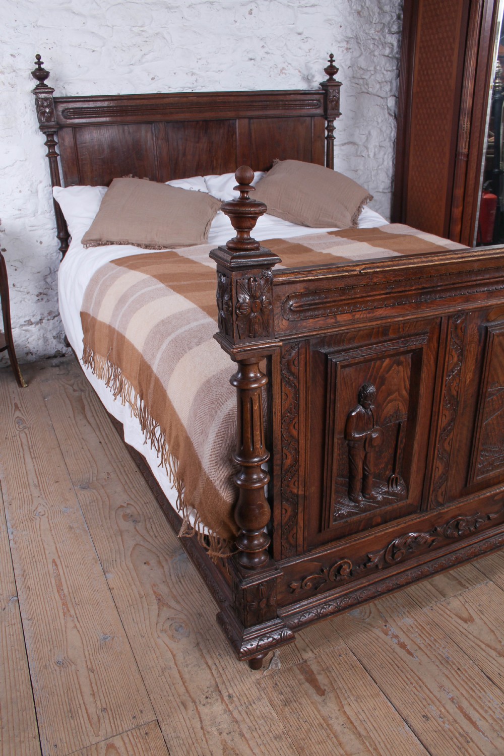 Gorgeously Carved Breton Style French Oak Double Bed View IX