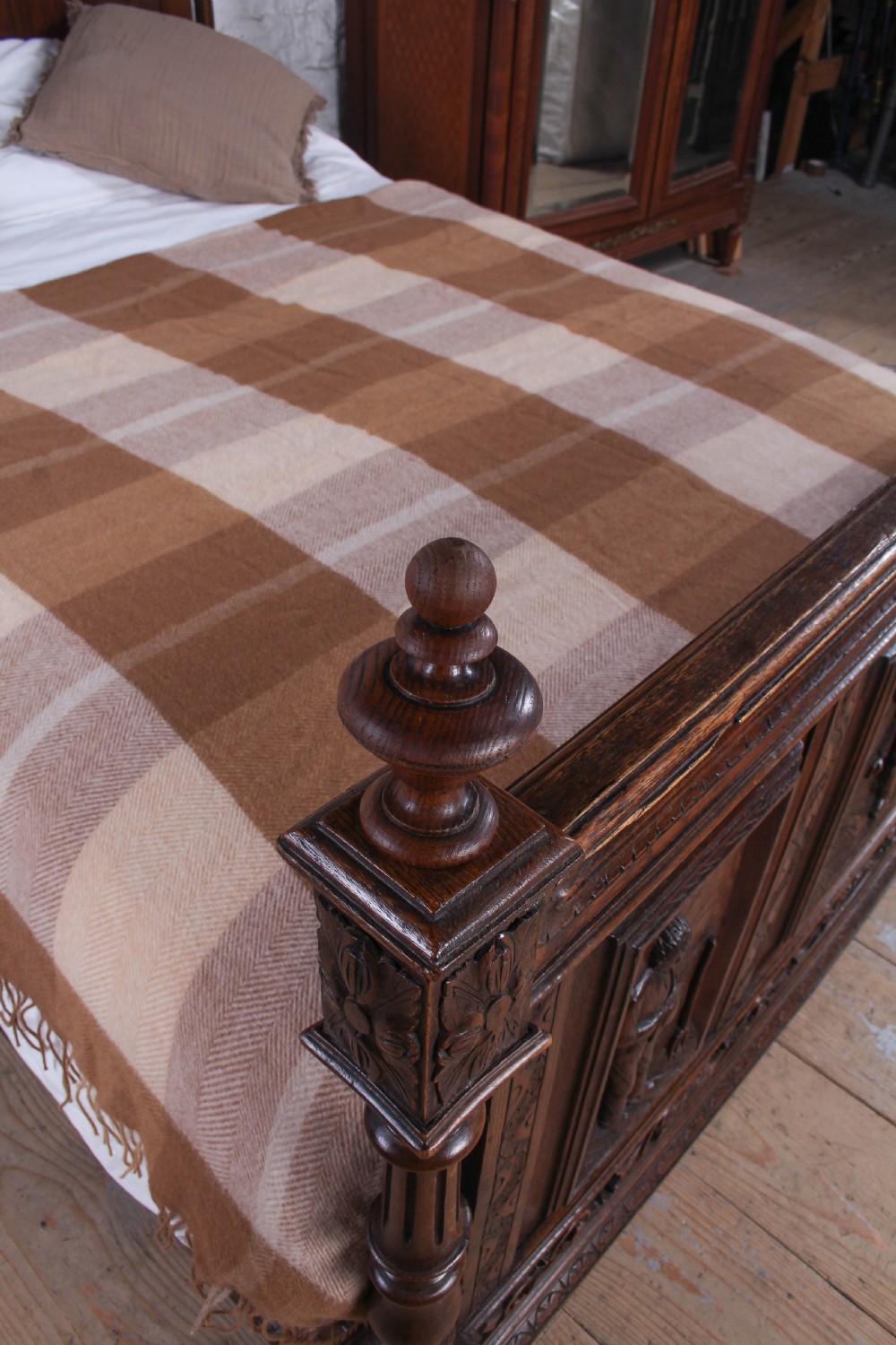 Gorgeously Carved Breton Style French Oak Double Bed View X