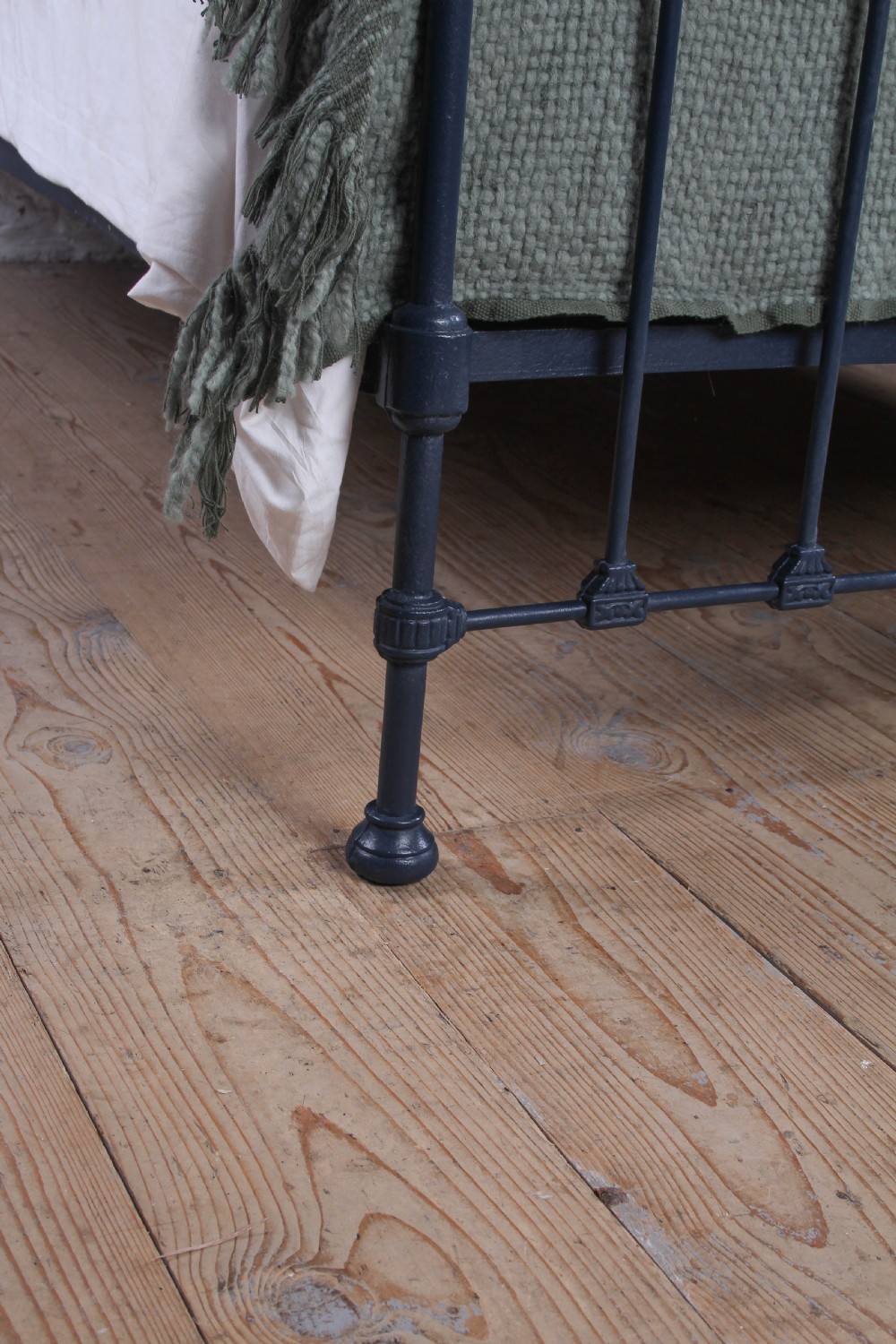 Stately King Size Edwardian Iron and Brass Bed in Basalt Blue View III