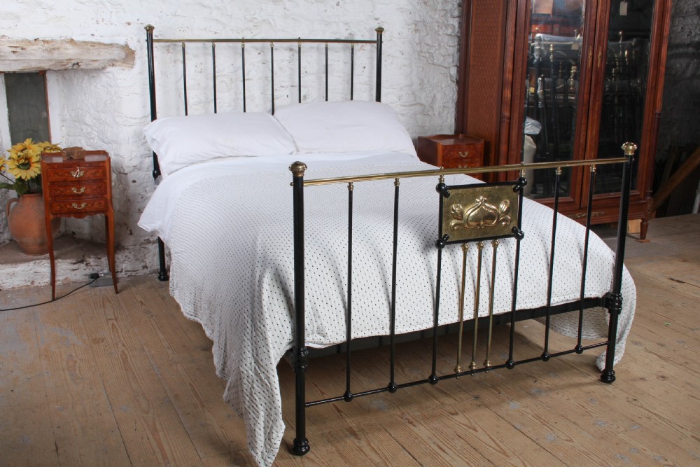 Lovely All Original Art Nouveaux Style Iron and Brass Double Bed 