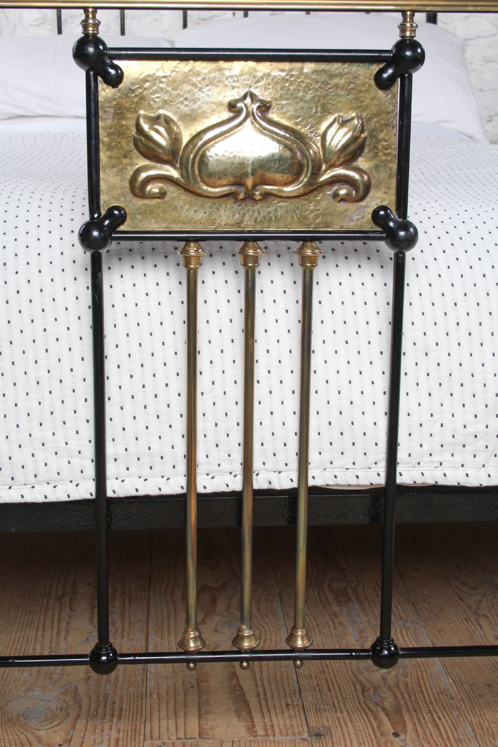 Lovely All Original Art Nouveaux Style Iron and Brass Double Bed  View III