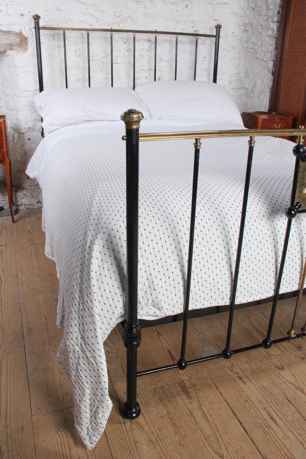 Lovely All Original Art Nouveaux Style Iron and Brass Double Bed  View VI