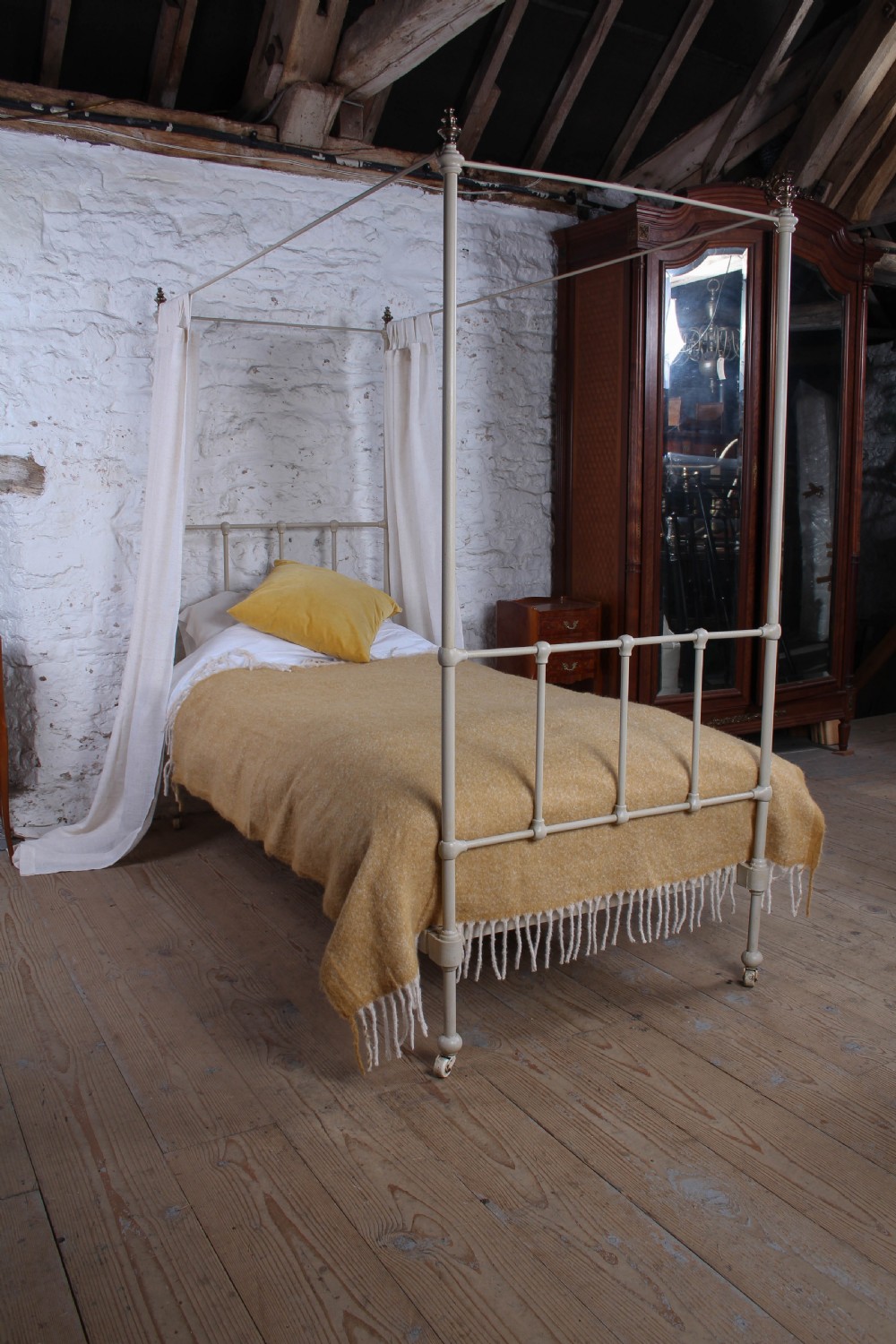 Superbly Sweet Single Four Poster Iron and Brass Bed