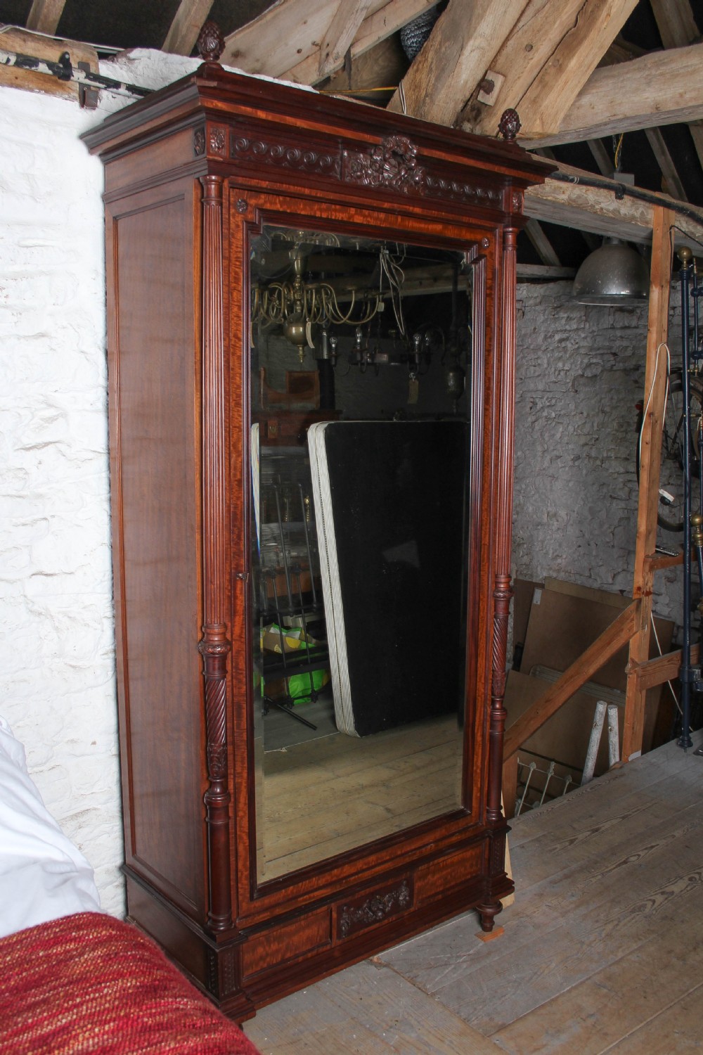 A French Louis XVI style carved mahogany king size bedstead with flame mahogany panelled footboard. View XIV