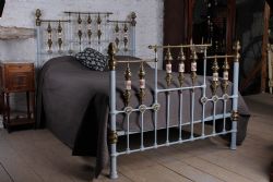 SPECTACULAR VICTORIAN BRASS AND IRON KINGSIZE BED WITH PORCELAIN DETAILS