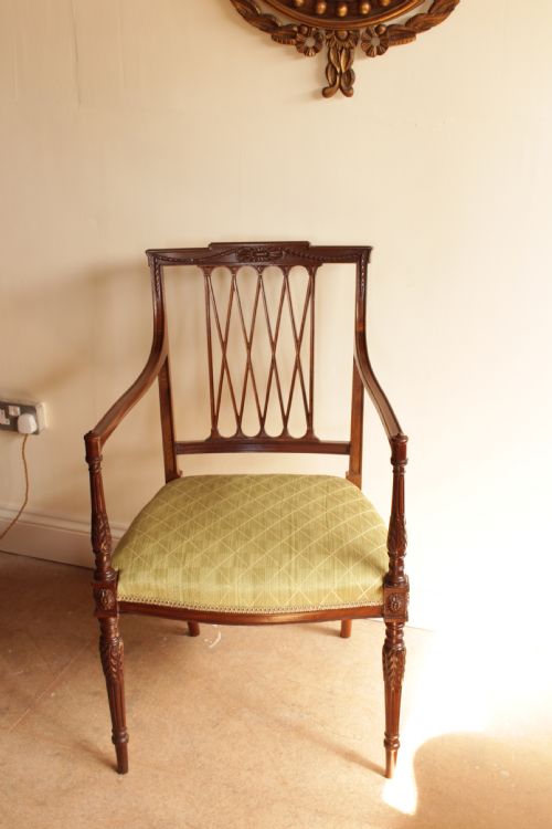 A Edwardian Mahogany Adams Revival Open Arm Chair