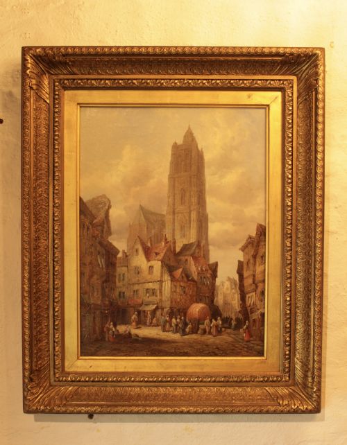 A Oil on Canvas Street Scene of Bruge