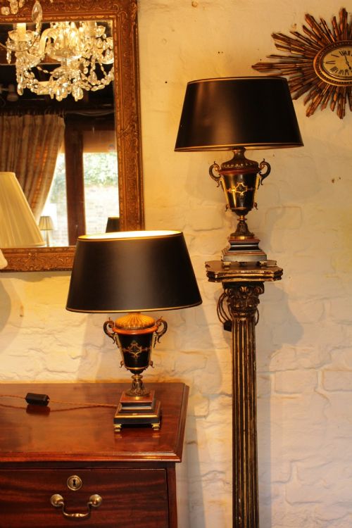 Pair of French Bronze & Marble Table Lamps
