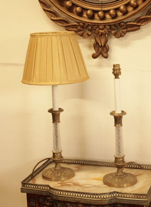 A Pair of Brass Candle Sticks Table Lamps