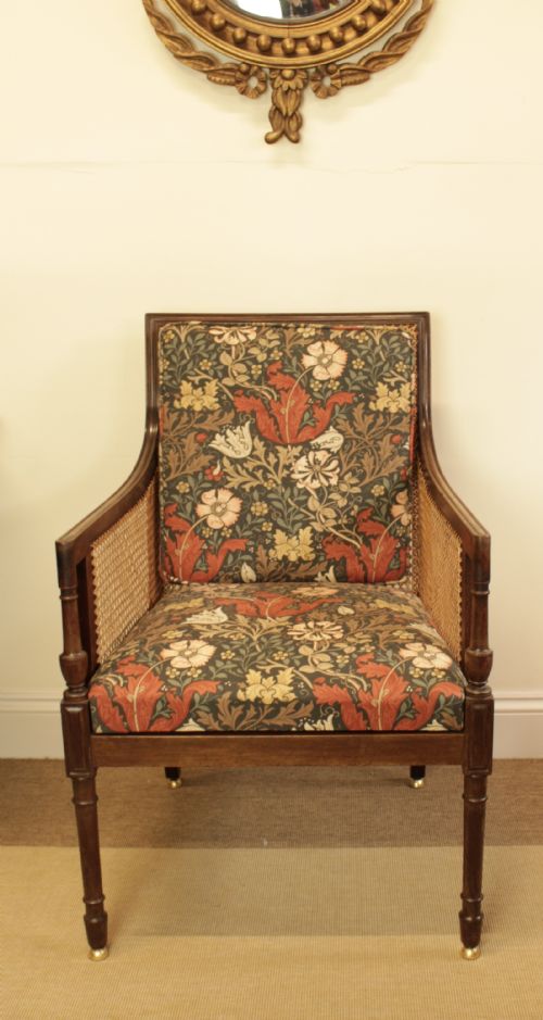 19th C. Mahogany Cane Library Bergere Chair