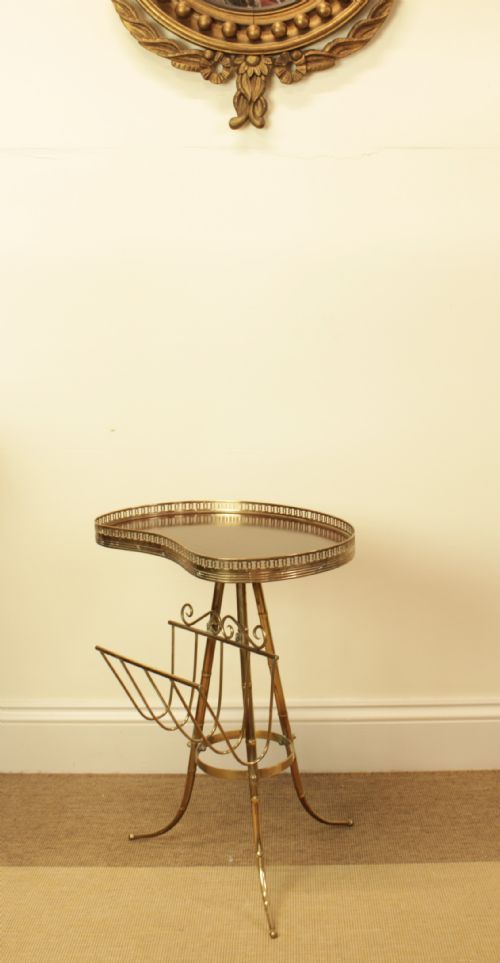 A BRASS KIDNEY SHAPE BAMBOO STYLE MAGAZINE RACK - ADDITIONAL PHOTO 1