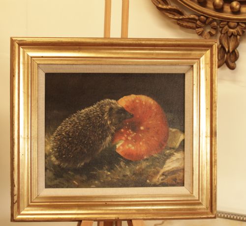 A Oil on Board of Hedgehog & Toadstool
