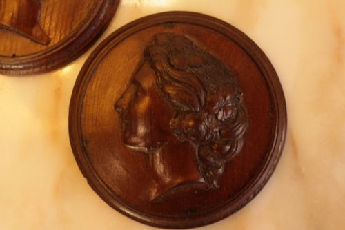 A PAIR OF 19TH C CARVED MAHOGANY PLAQUES - ADDITIONAL PHOTO 1