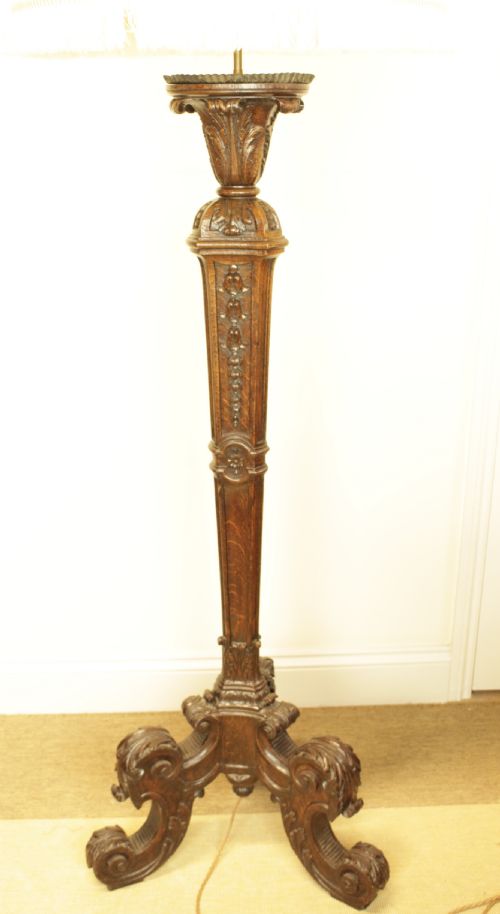 A Beautiful Carved Oak Floor Lamp