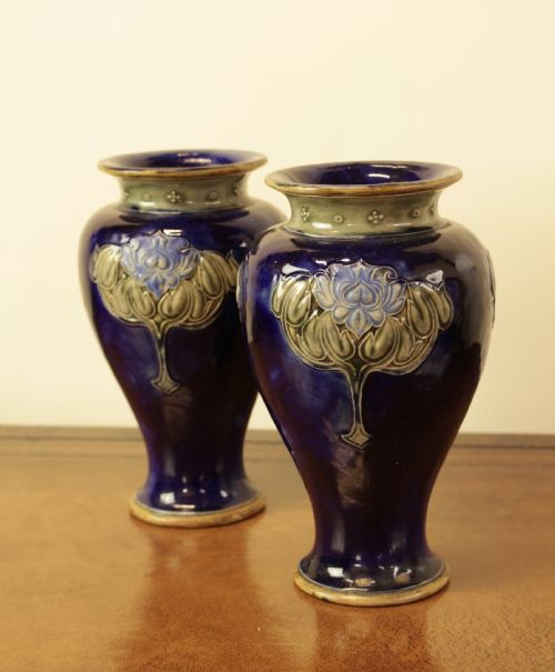 A Pair of Blue Royal Doulton Vases