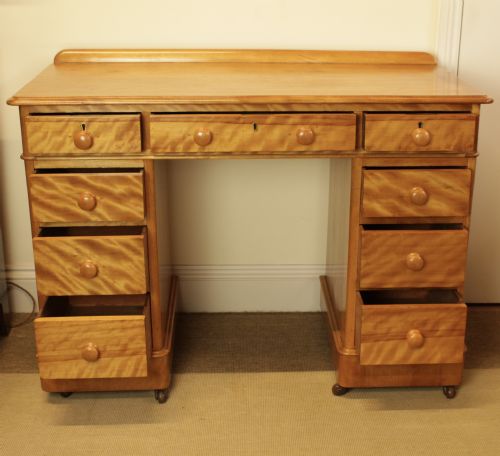 A LATE VICTORIAN SATIN BIRCH PEDESTAL DESK - ADDITIONAL PHOTO 3