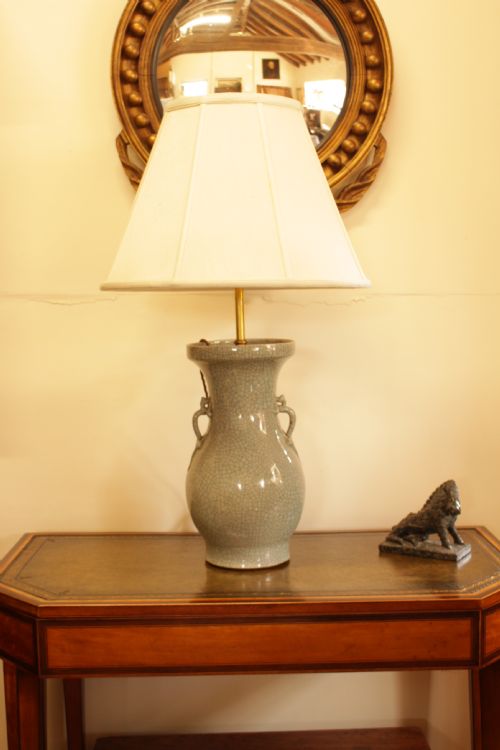 A 19th C. Chinese Celedon Vase Converted to a Table Lamp (Undrilled)