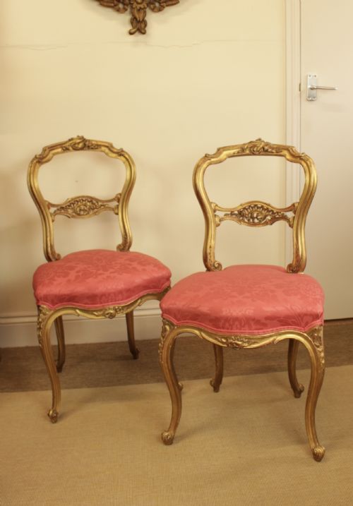 A Pair of Early 19th C. Gilt Mahogany Occasional Chairs