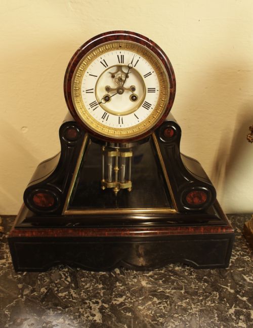 A French Marble & Polished Slate Mantal Clock