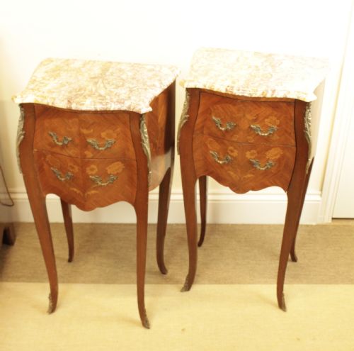 A Pair of 1920'S French Marble Top Bedsides