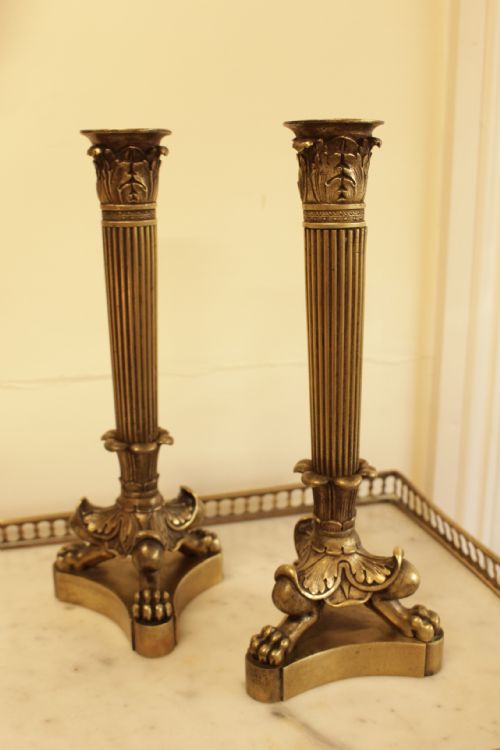 A Pair of 19th C. French Empire Style Bronze Candle Stick