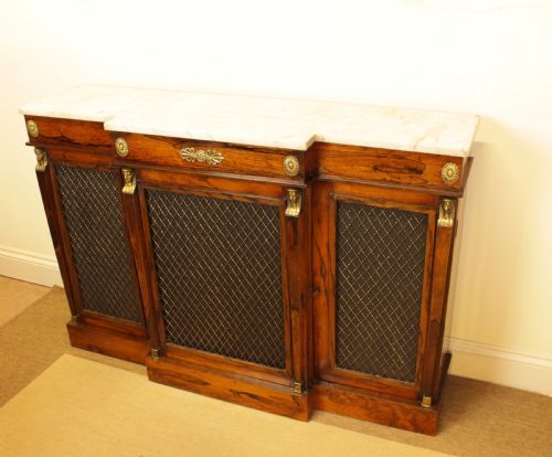 A Regency Rosewood Cararra Marble Top Breakfront Cabinet