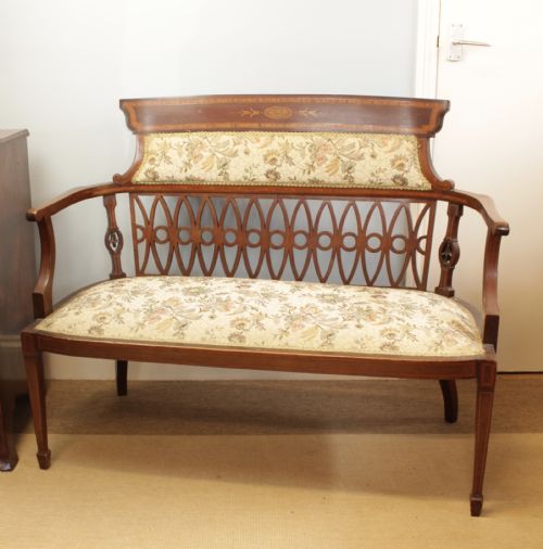 An Edwardian Mahogany & Satinwood Inlaid Sofa