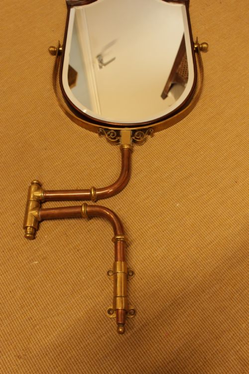 A QUALITY MAHOGANY SHIELD MIRROR WITH COPPER BRASS FITTING - ADDITIONAL PHOTO 2