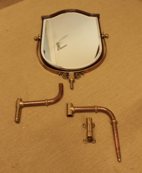 A QUALITY MAHOGANY SHIELD MIRROR WITH COPPER BRASS FITTING - ADDITIONAL PHOTO 5