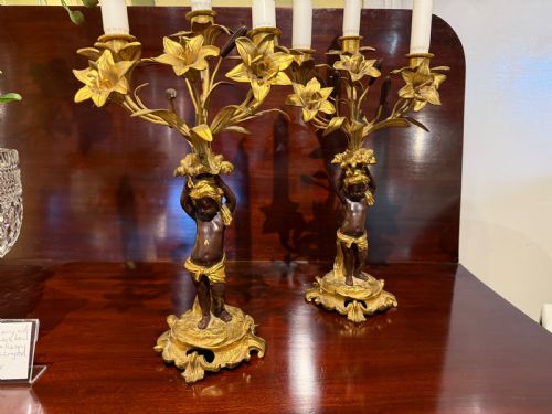 Pair 19th C Gilt Bronzed Metal Candelabra