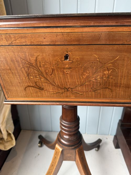 fig 1. A Regency Mahogany Teapoy with Marquetry Decoration, Circa 1815