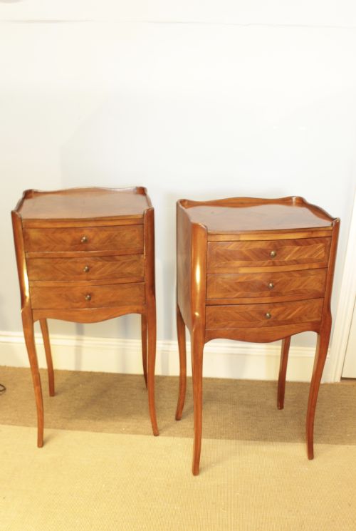 A Pair French Walnut Bedside Table