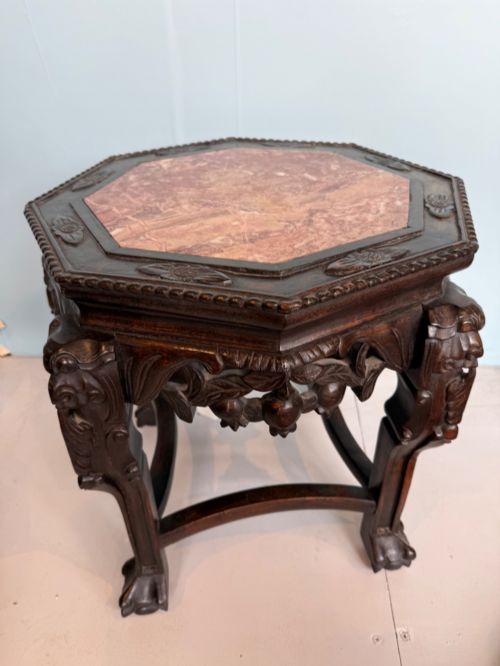 CHINESE CARVED MARBLE TOP PEDESTAL STAND