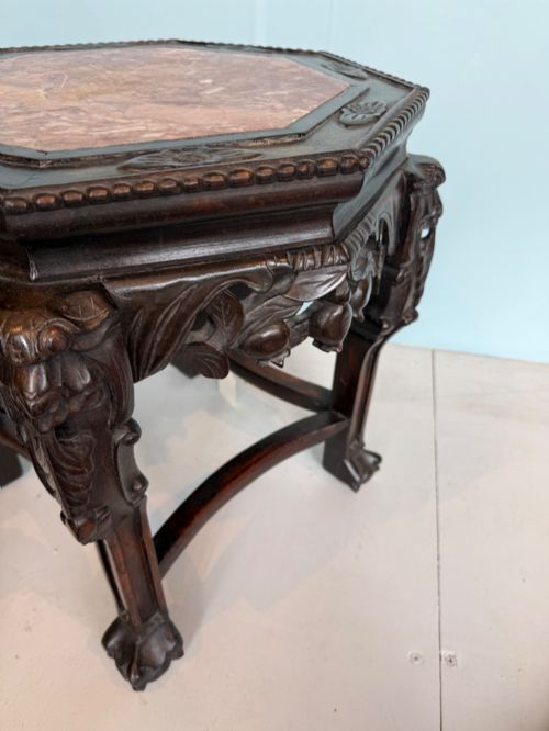 CHINESE CARVED MARBLE TOP PEDESTAL STAND - ADDITIONAL PHOTO 3