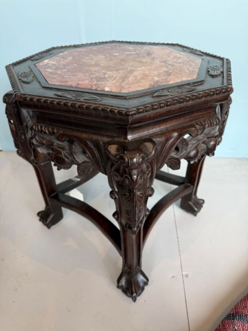 CHINESE CARVED MARBLE TOP PEDESTAL STAND - ADDITIONAL PHOTO 5