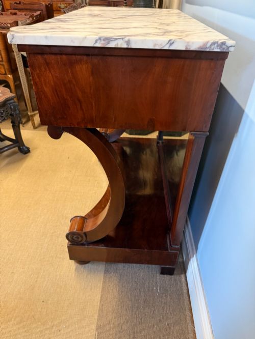 A 19TH CENTURY MAHOGANY MARBLETOP CONSOLE TABLE WITH MIRROR BACK - ADDITIONAL PHOTO 4