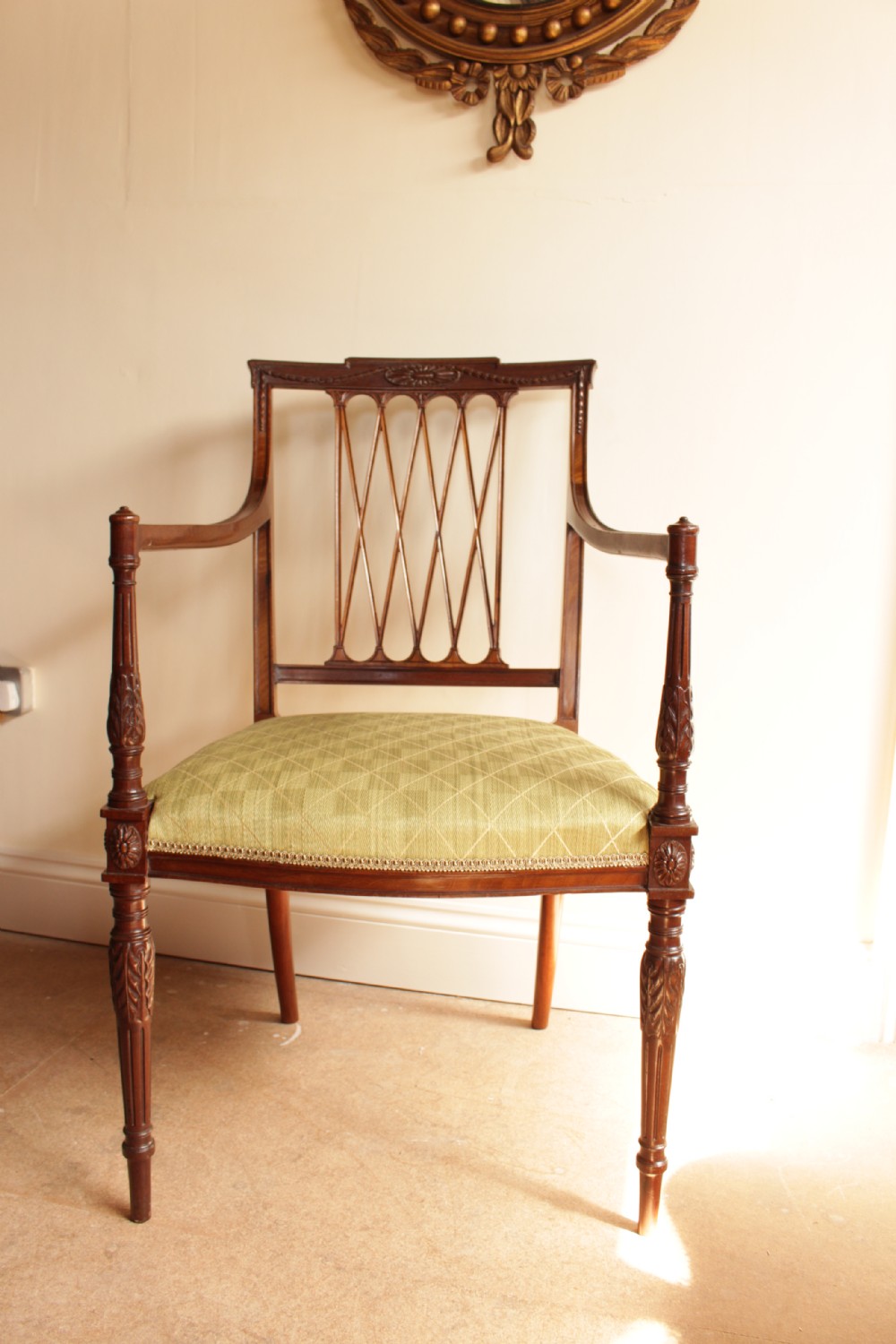 A Edwardian Mahogany Adams Revival Open Arm Chair View VII